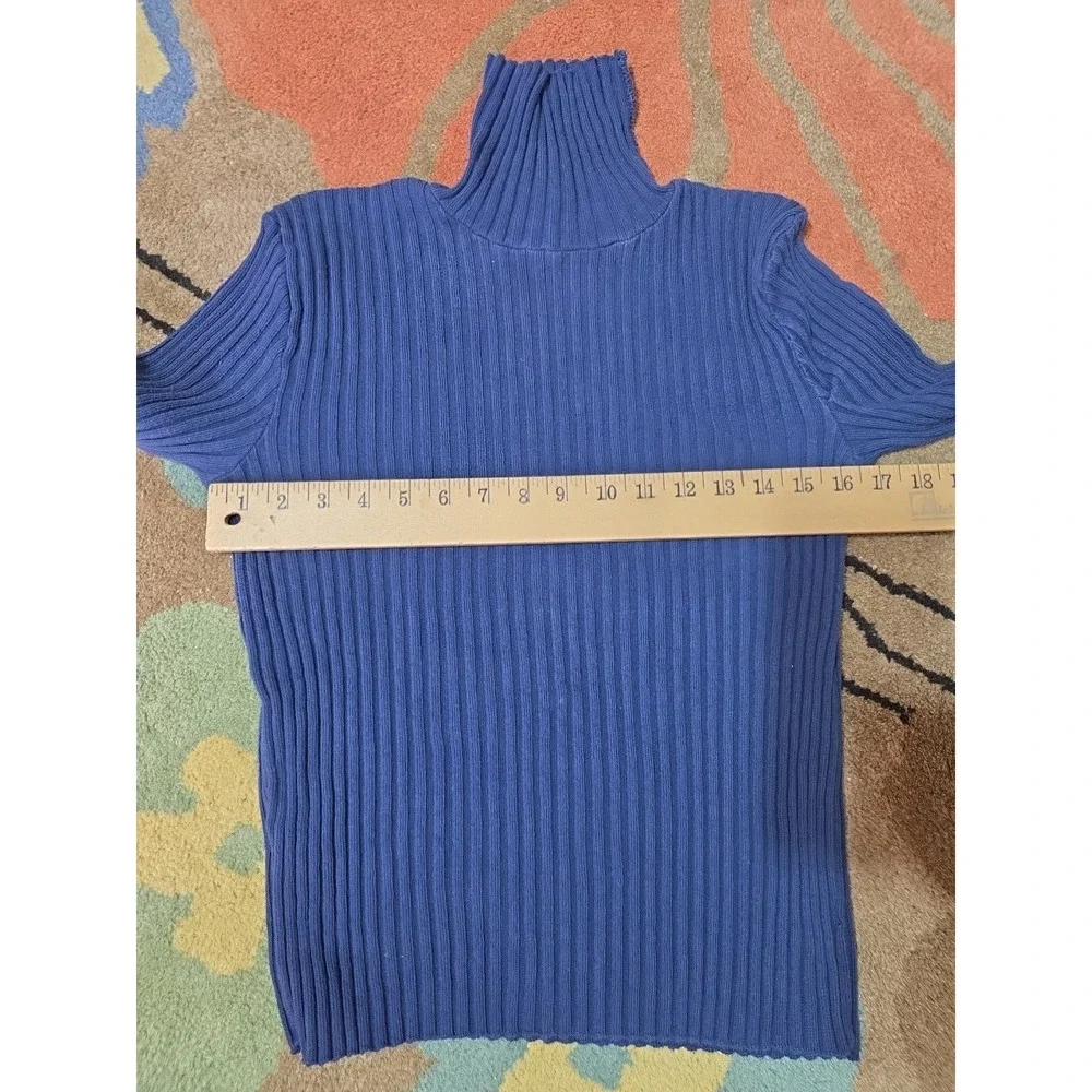 Y2K American Pride Basic Navy Rib Knit Slim Fit Turtleneck Sweater Women's Large